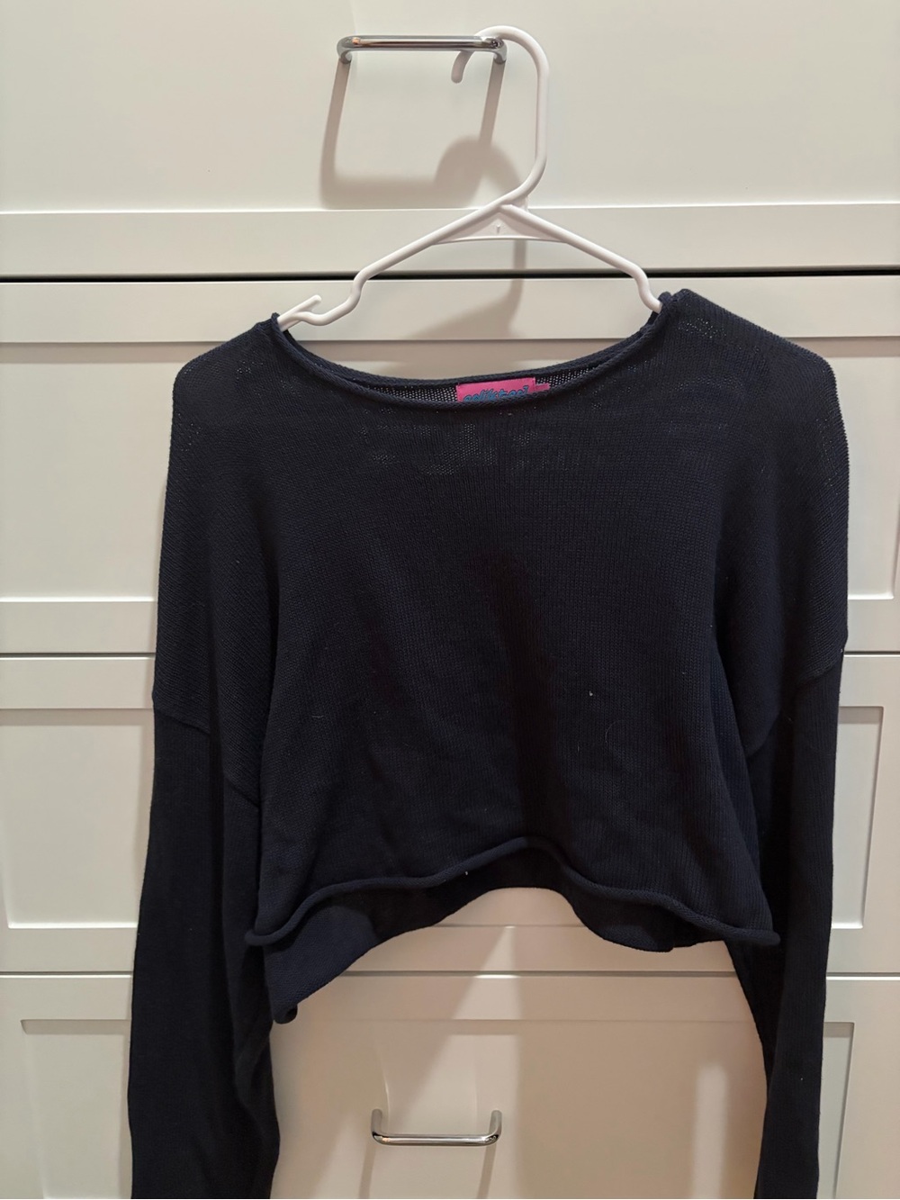 Edikted Cropped Long-Sleeve Top - Navy